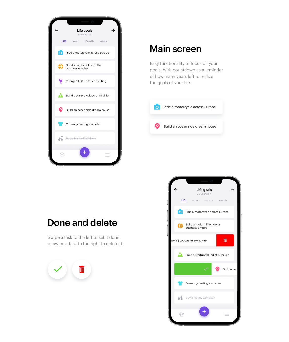 Life goals application design
